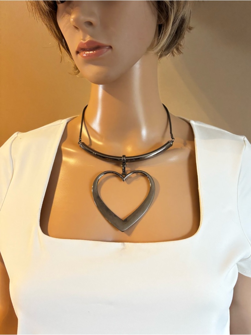 Y2K Gunmetal Cyber-Core Open Heart Choker Necklace